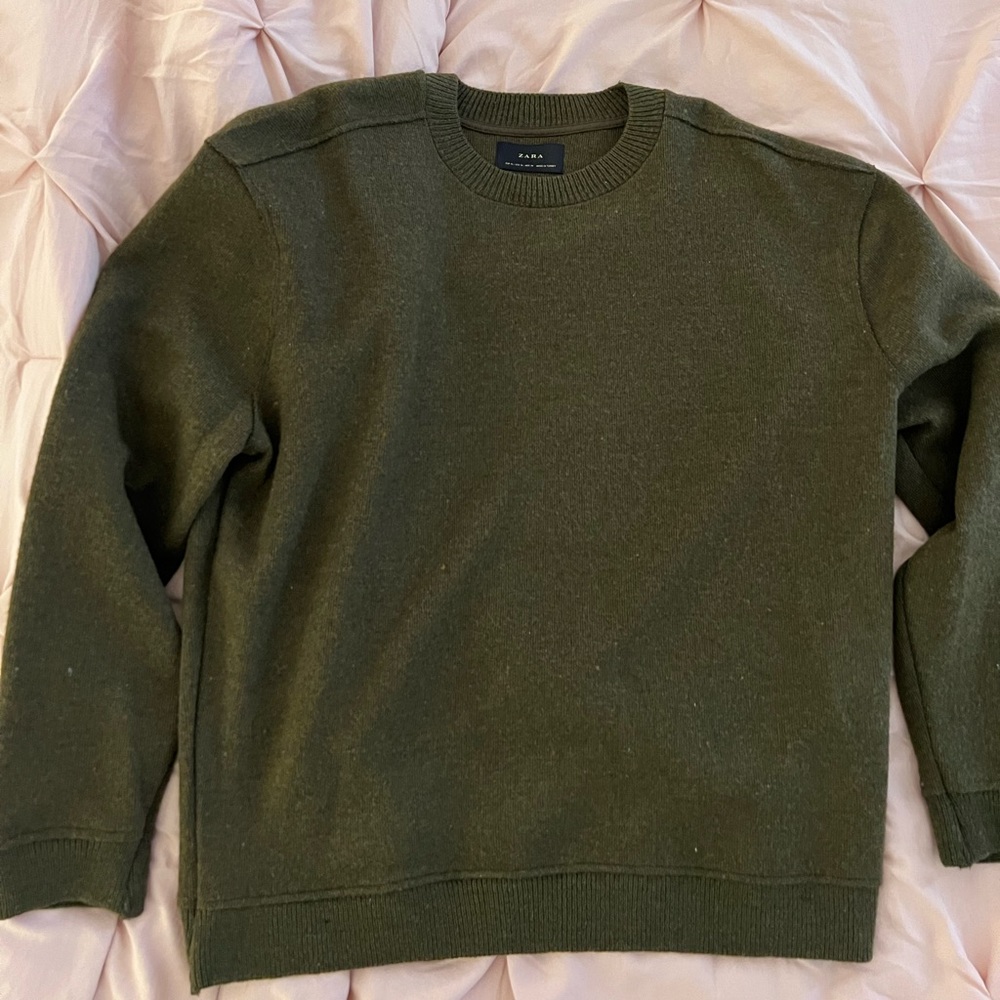 Zara Men’s Green Wool Blend Crew Neck Sweater